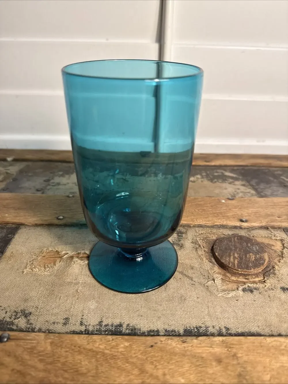 Morgantown Peacock Blue Lead Crystal Large Goblet 6” Tall